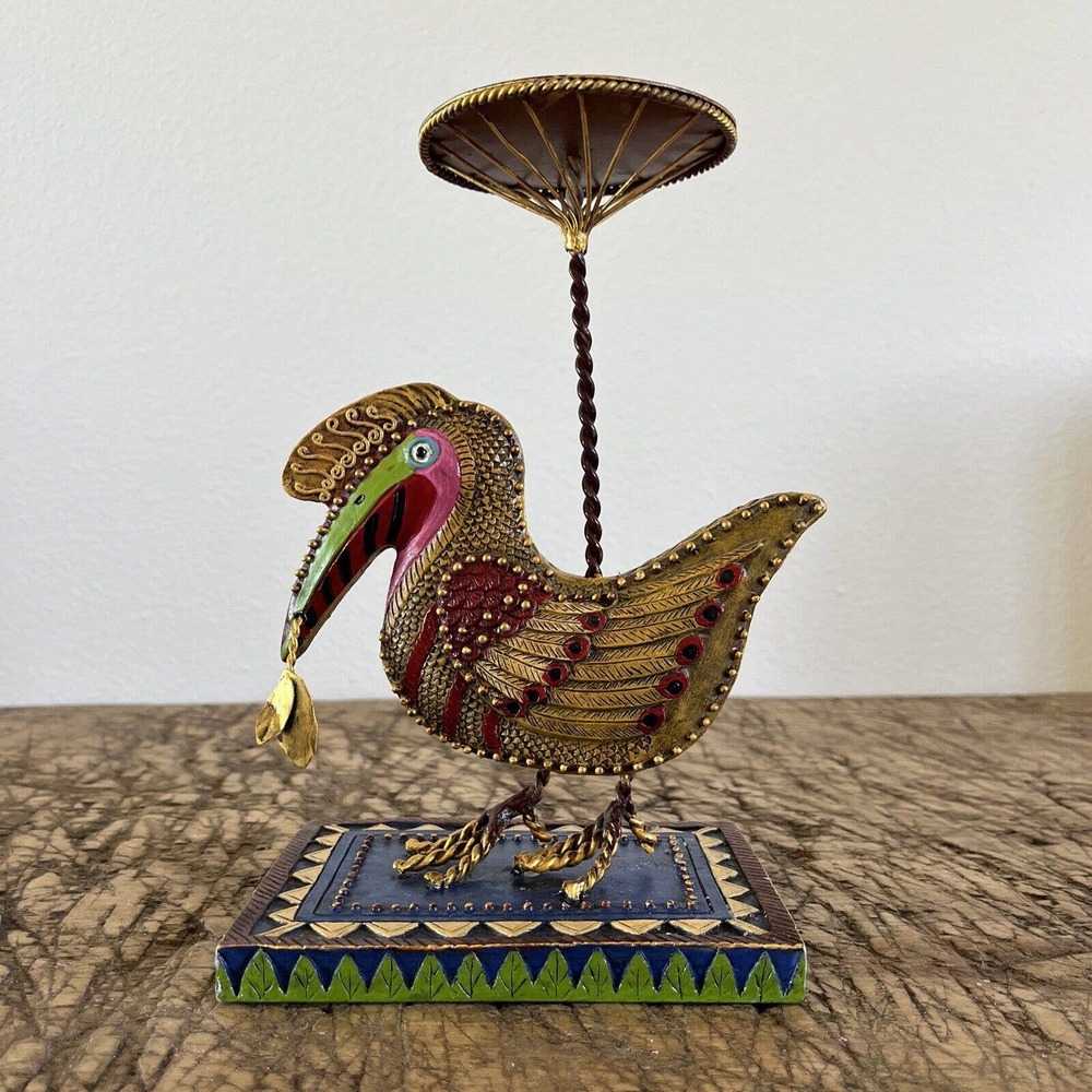 Amazonia Beaded Bird Carved Art Candle Holder by MARSHA McCARTHY 8.5" Unique